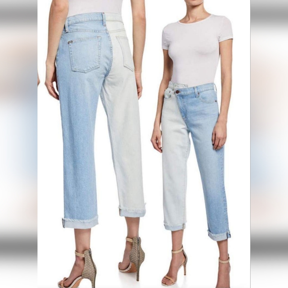 Alice + Olivia Two-Tone Light Blue Straight-Leg Jeans
